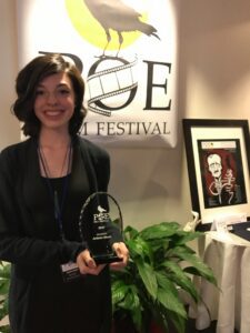 Talula Mays, an MBU junior, earned a trophy for artistic merit at Poe Film Fest. 