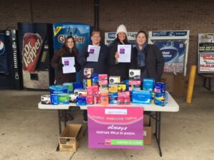 Baldwin Online and Adult students Tina Armentrout, Stephenie Monk, Karen Tarrant, and Karissa Castle  at a drive they organized to collect feminine hygiene products outside the Waynesboro Kroger.