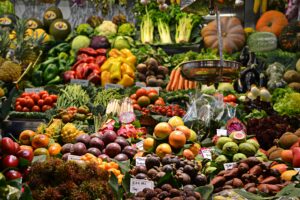 Market with fruits and vegetables