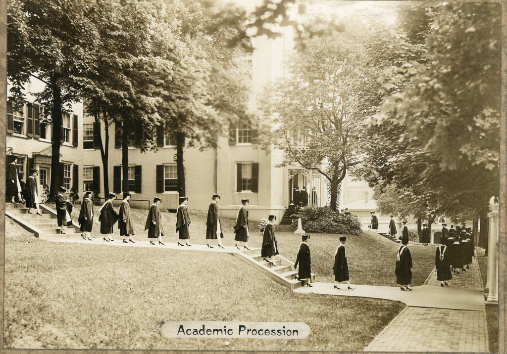 Students process across campus to graduate from Mary Baldwin College in 1929.