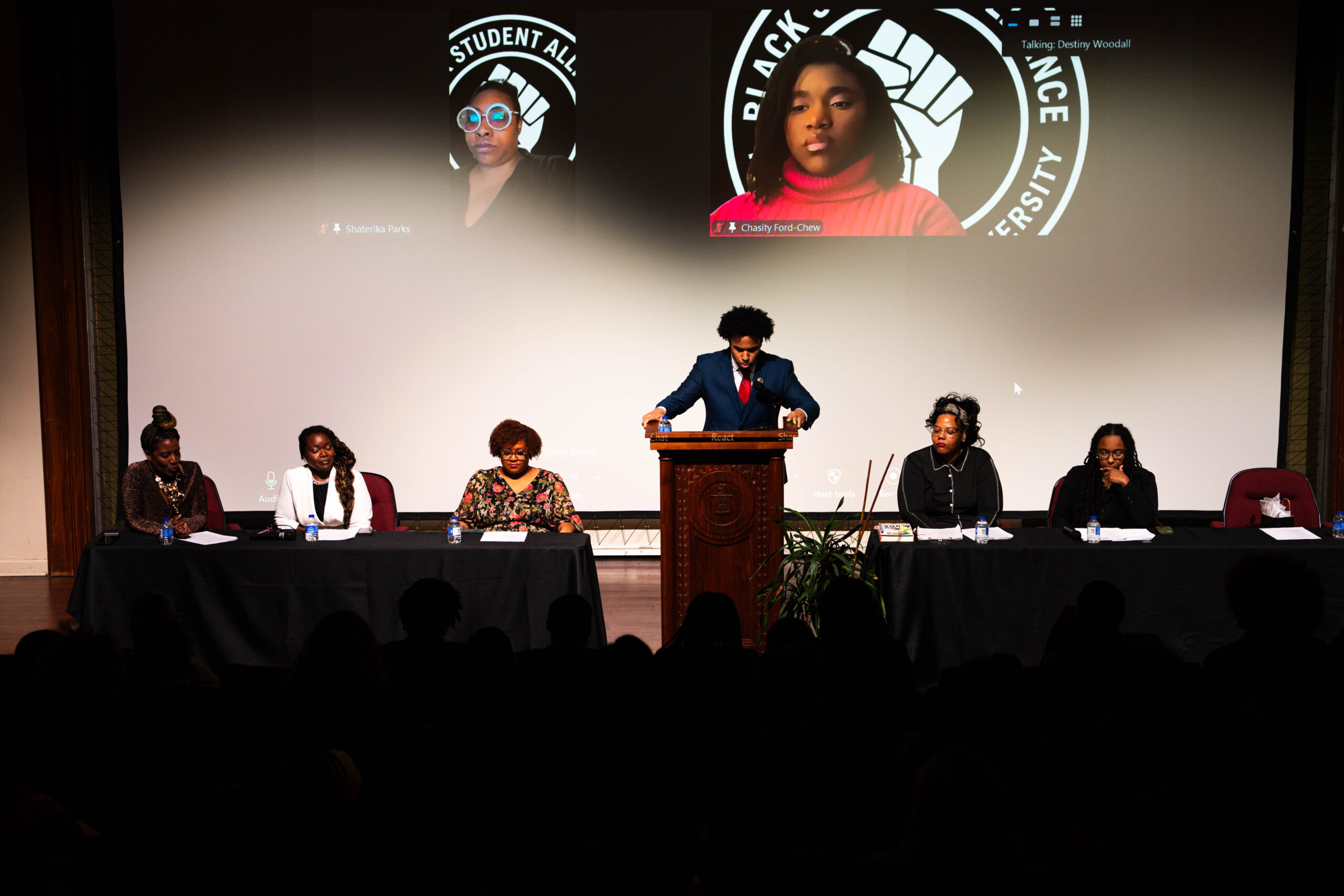 A panel of students involved in the Black Student Alliance past and present