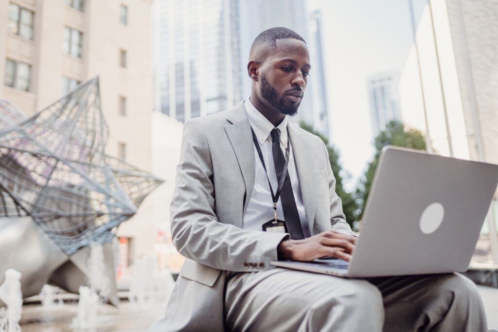 Young African American man on laptop